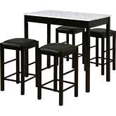 Lancer 5 Piece Counter Dining Set in Black Faux Marble, Wood & Leatherette